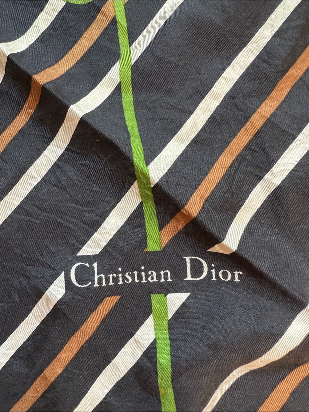 Vintage Christian Dior Silk Scarf Made in Italy Striped Flowers - Picture 3 of 5